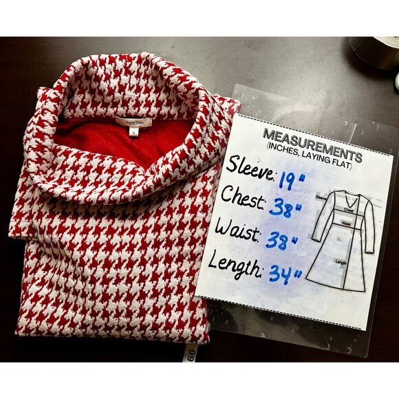 Tyler Böe Red & White Houndstooth Retro Preppy Chic Sweater Dress w/Pockets Sz S - Picture 7 of 9